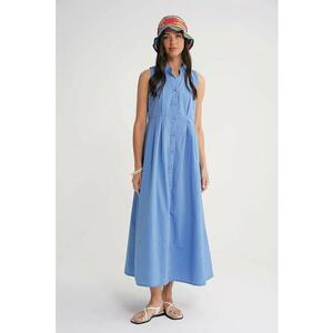 Rochie maxi HiCCUP - guler cu nasturi - albastru - textil imagine