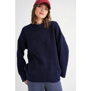 Pulover dama tricotat oversized - cu guler rotund - textil - Albastru marin - imagine