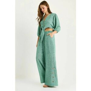Set coordonat femei - texturat - decolteu in V - verde - textil - imagine