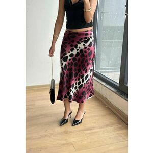 Fusta midi leopard - bordeaux - textil imagine
