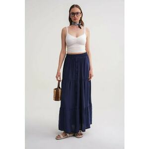 Fusta maxi cu talie inalta - bleumarin - textil imagine