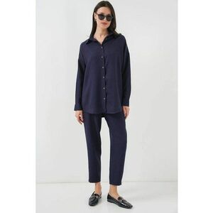 Set doua piese - camasa cu maneca lunga si pantaloni - bleumarin - textil - imagine