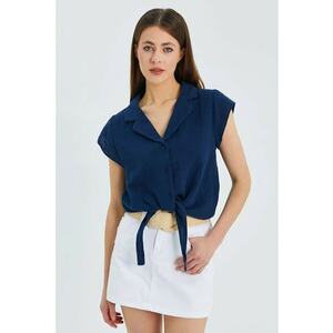 Camasa scurta bleumarin - detaliu funda - textil imagine