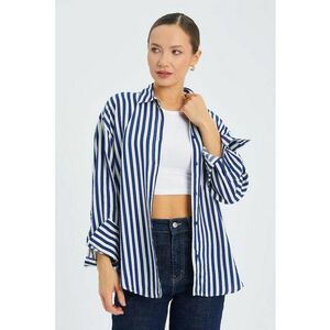 Camasa - cu maneca lunga - dungi - albastru marin - textil imagine