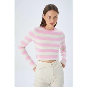 Pulover dama tricotat cu dungi - roz pudrat - material tricot - imagine