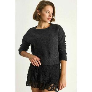 Pulover dama - tricotat cu maneca lunga - Negru - Tricot - imagine