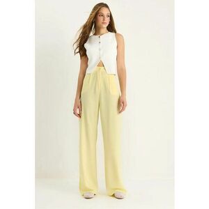 Pantaloni dama - Palazzo - talie inalta - galben - textil - Galben lamaie imagine