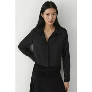 Camasa dama - camasa satin cu maneca lunga - negru - textil imagine