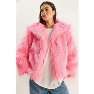 Jacheta dama HiCCUP - supradimensionata - blana artificiala - roz aprins - textil imagine