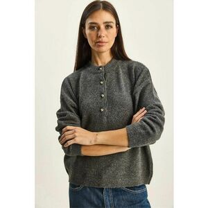 Pulover dama - Pulover tricotat - guler cu nasturi - tricot - Gri carbune - imagine