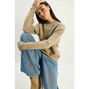 Pulover dama tricot - detalii mansete cu nasturi - Bej Natural - imagine