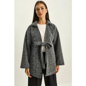 Cardigan dama - HiCCUP - supradimensionat - decolteu in V - gri - jerseu imagine