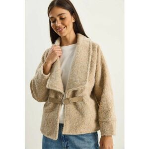 Palton dama HiCCUP - LUCCI - detaliu curea - bej natural - fleece imagine