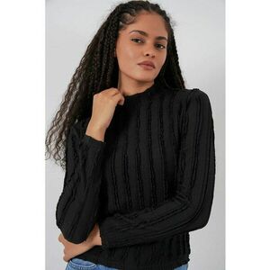 Bluza dama - HiCCUP - Texturata Slim Fit - Guler Inalt - Negru - Jerseu - Negru imagine