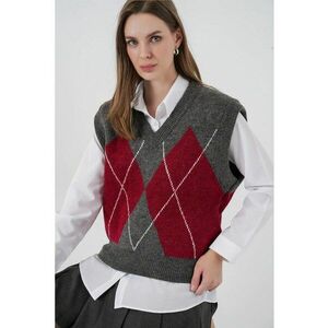 Pulover dama - vesta tricotata Argyle - tricot - Gri carbune - imagine