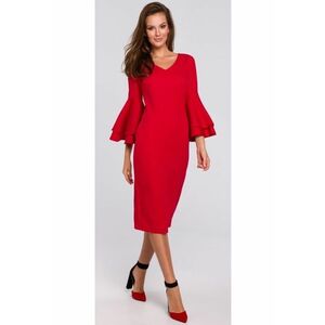 Rochie cu volane la maneci - Rosu imagine