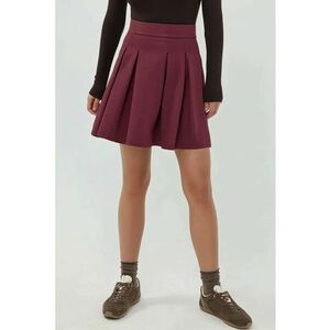 Fusta mini plisata cu fermoar - rosu ciresiu - textil imagine