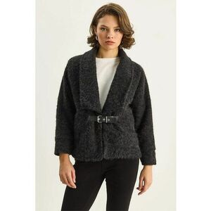 Palton dama - HiCCUP - cu detaliu curea - negru - fleece imagine