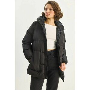 Geaca matlasata cu gluga - buzunare - neagra - textil imagine