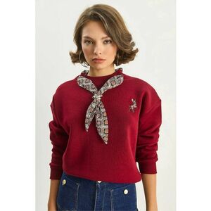 Hanorac dama pulover cu guler rotund - brodat - rosu - textil - imagine