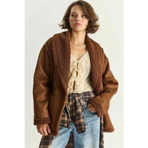 Jacheta dama cu nasturi - detalii din blana artificiala - maro camel - textil imagine