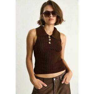 Maiou tricotat - cu inchidere cu nasturi - maro mocca inchis - Maro Mocha Inchis - imagine