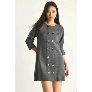 Rochie mini - tricot - gri ardezie - cu nasturi - Gri ardezie - imagine