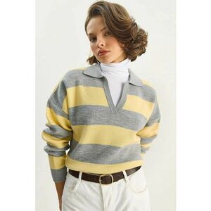 Pulover dama tricotat - dungi - material tricot - Galben - imagine