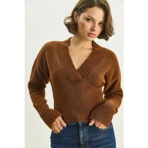Pulover dama - pulover scurt - guler in V - maro camel - tricot - imagine