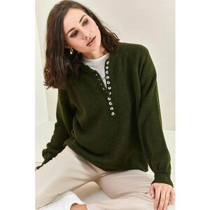 Pulover dama - Pulover tricotat cu dungi - verde forest - tricot - Verde Padure - imagine
