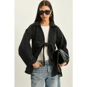 Cardigan dama - HiCCUP - supradimensionat - decolteu in V - negru - jerseu imagine