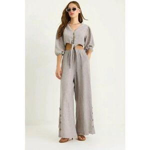 Set coordonat femei - maneca lunga - decolteu in V - gri - textil - imagine