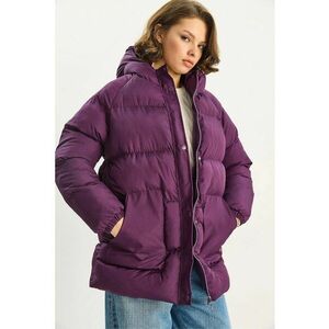 Geaca matlasata midi - cu gluga - mov ametist - textil imagine