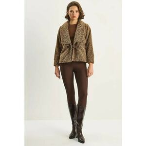 Palton dama HiCCUP - maro camel - fleece - detaliu curea imagine