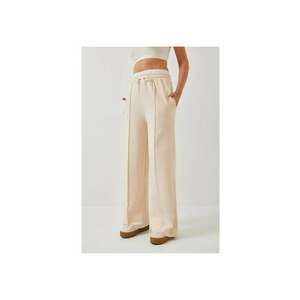 Pantaloni sport dama model cu picior larg - detaliu curea - bej natural - textil imagine