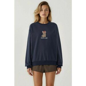 Hanorac brodat - decolteu rotund - bleumarin - tesatura tricotata imagine