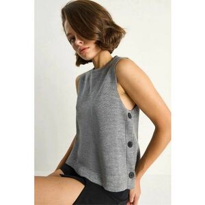 Bluza dama - bluza tricotata cu detalii nasturi - gri ardezie - jerseu - Gri ardezie - imagine