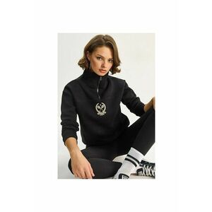 Bluza sport dama - broderie - guler cu fermoar - negru - textil - imagine