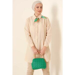 Bluza dama - HiCCUP - camasa lunga - bej natural - textil imagine