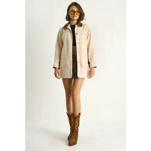 Geaca dama - HiCCUP - Jacheta LUCCI Gabardine - guler din imitatie de piele - bej natural - textil imagine