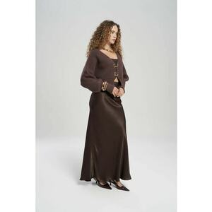 Fusta Muirnas Belt Datailed Maxi - maro cafea - satin imagine