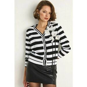 Pulover dama - cardigan - detalii florale - negru - tricot - imagine