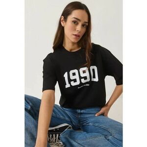 Tricou dama - Tricou Oversized cu guler rotund - jerseu - Negru - imagine