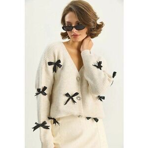 Pulover dama - cardigan supradimensionat cu funda - ivory natural - tricot - imagine