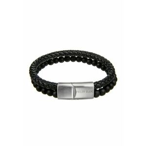 Bratara de piele cu siraguri multiple - Negru/Argintiu imagine