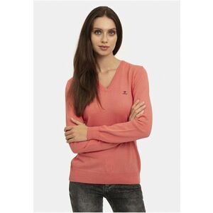 Pulover slim fit cu decolteu in V - Roz somon imagine