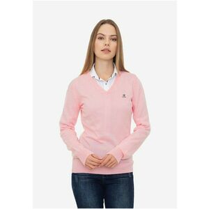 Pulover slim fit cu decolteu in V - Roz imagine
