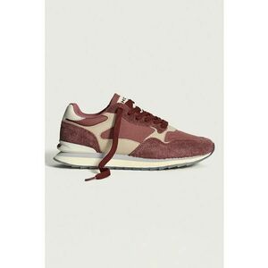 Pantofi sport de piele si piele intoarsa cu model colorblock - Visiniu/Alb fildes imagine