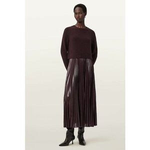 Set de rochie cu aspect plisat si pulover cu decolteu la baza gatului - 2 piese - Violet pruna imagine