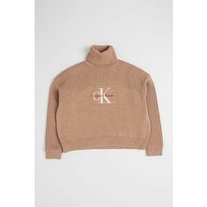 Pulover cu guler inalt si logo - Bej imagine